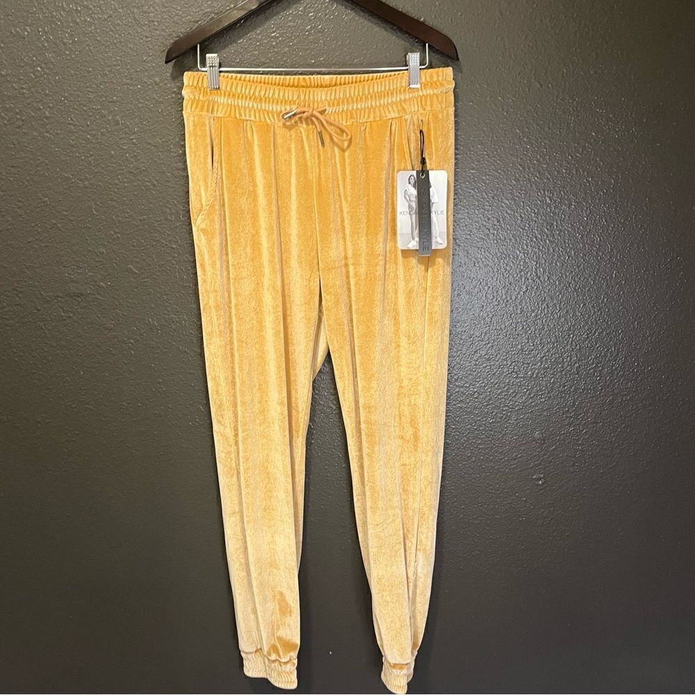 Kendall and Kylie Velour Camel Joggers with Rhinestone Logo
